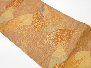 リサイクル　波に扇・草花・花唐草模様織出し名古屋帯